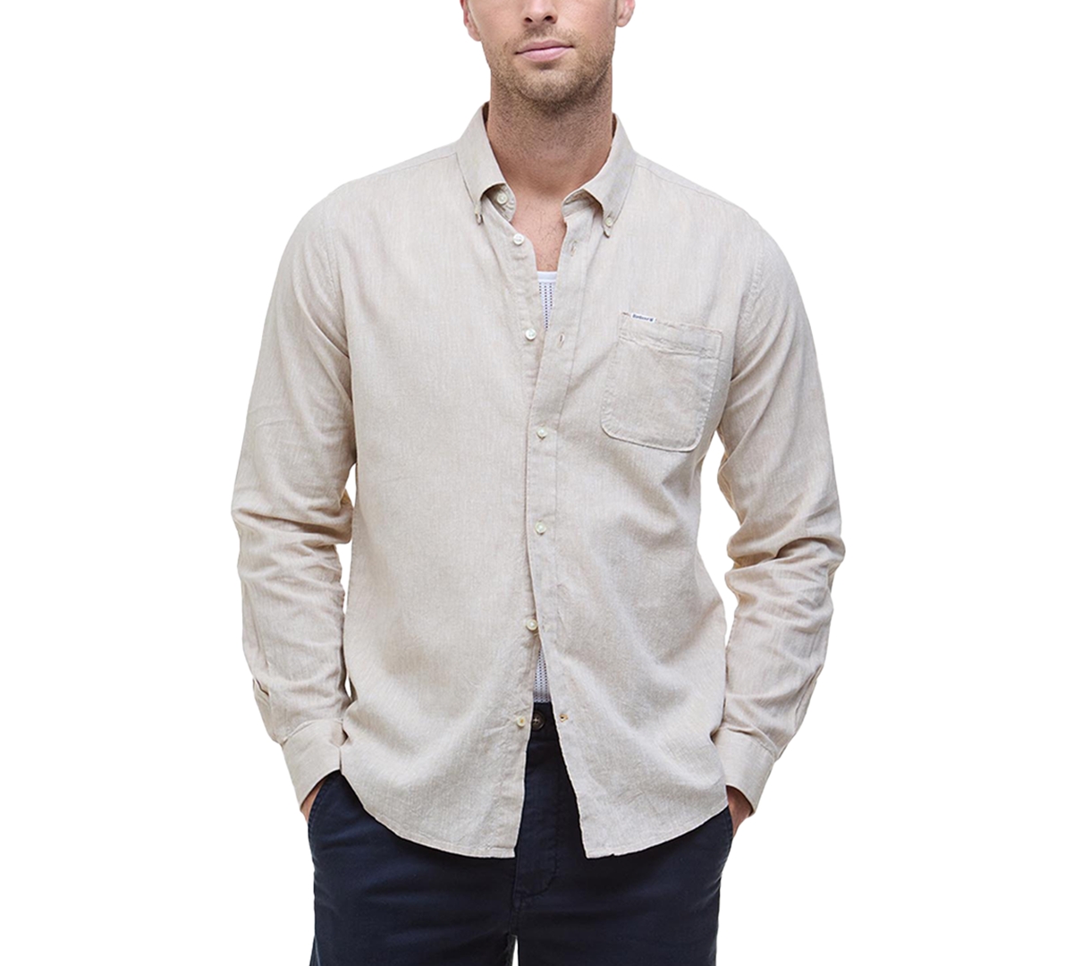 Barbour Slub Linen & Cotton Button-down Shirt In Neutral
