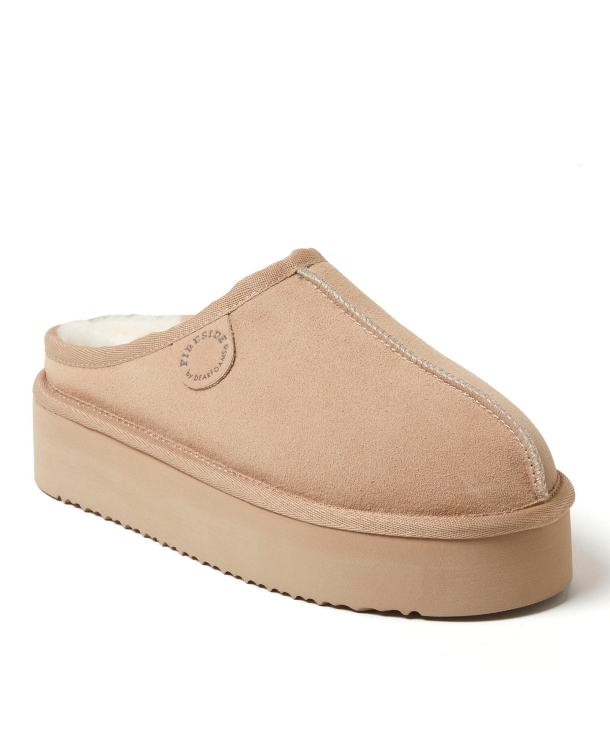 Fireside by Dearfoams Women's Queenstown Genuine Shearling Platform Clog Slipper - Sand