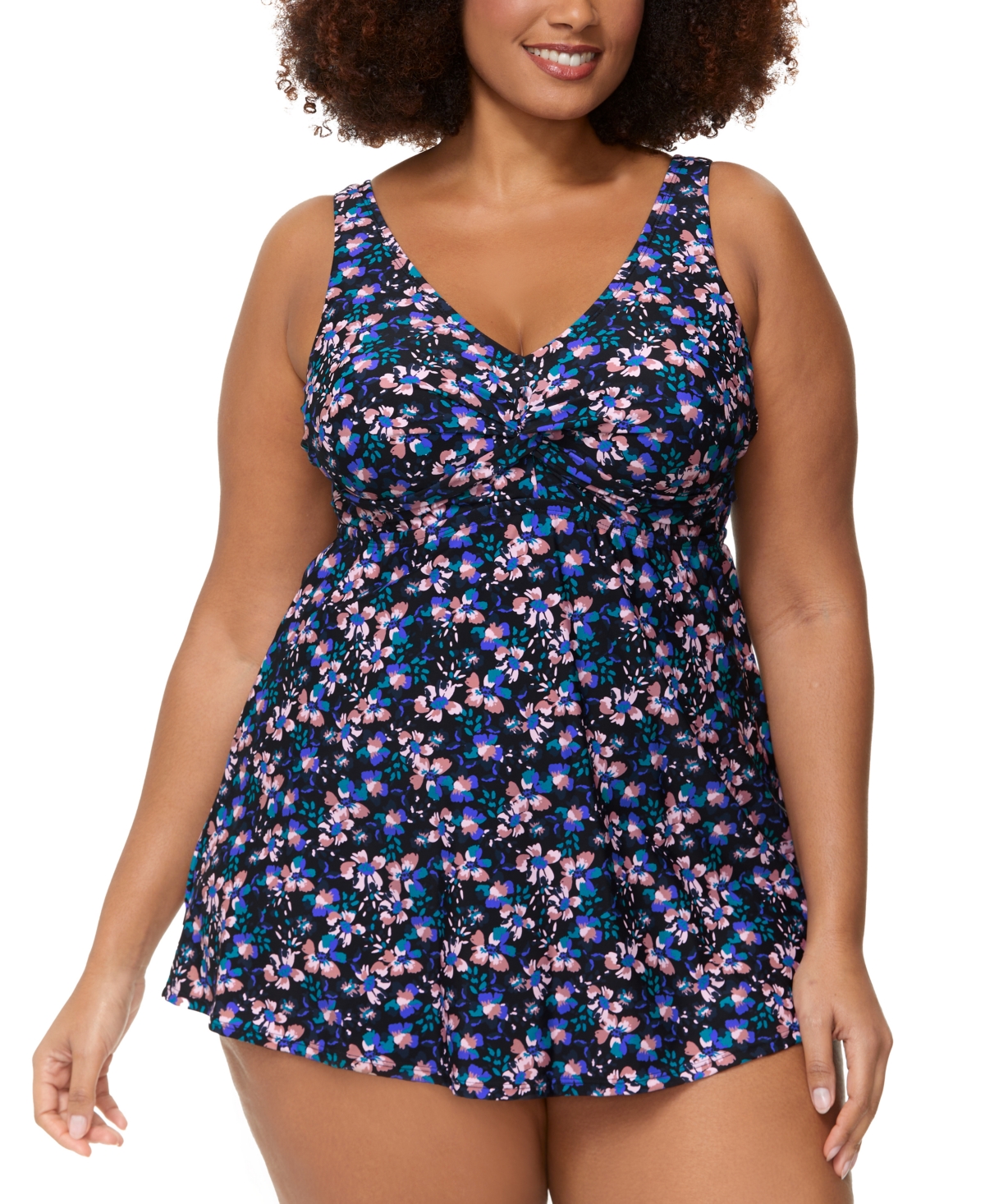Raisins Curve Plus Size Lucia V-neck Swimdress In Black Multi