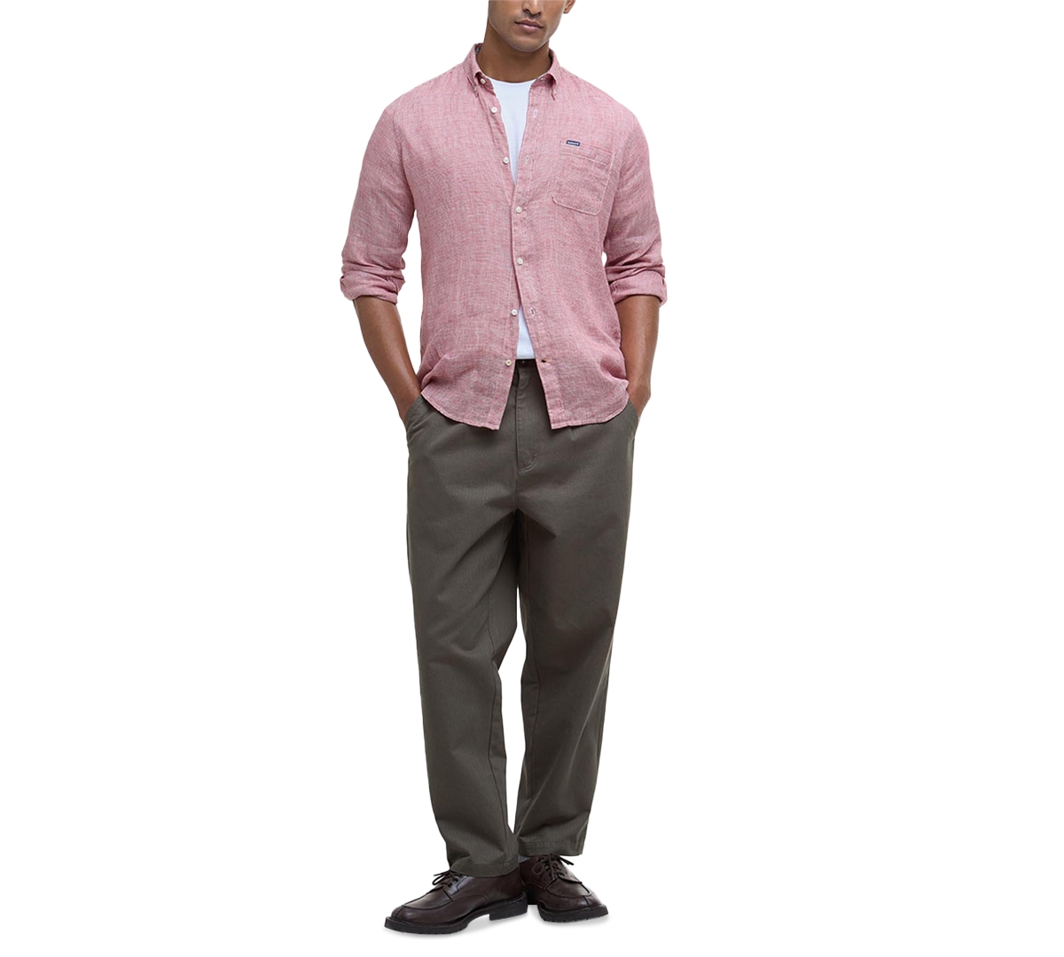 Barbour Linton Regular Fit Microcheck Linen Button-down Shirt In Spice