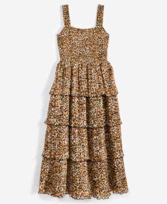 Women's Printed Smocked Ruffle-Tiered Midi Dress, Exclusively at Macy's