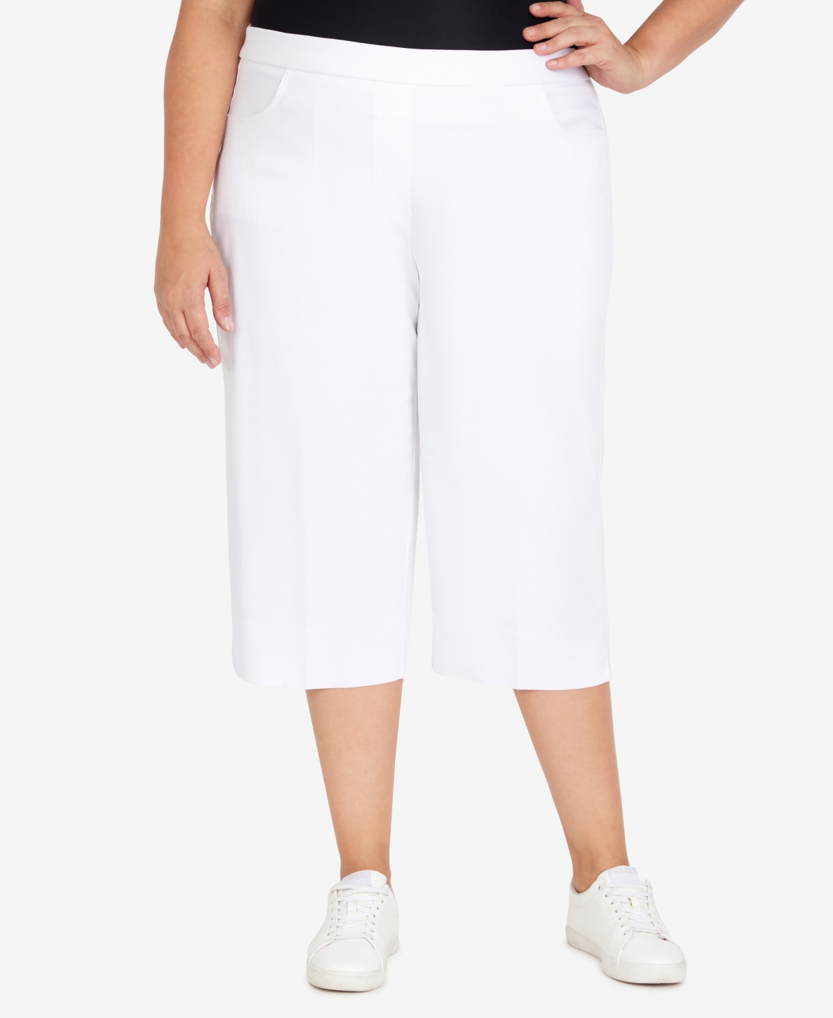 Alfred Dunner Plus Size Classic Neutrals Flat Front Split Hem Allure Clamdigger Pants In Pure White