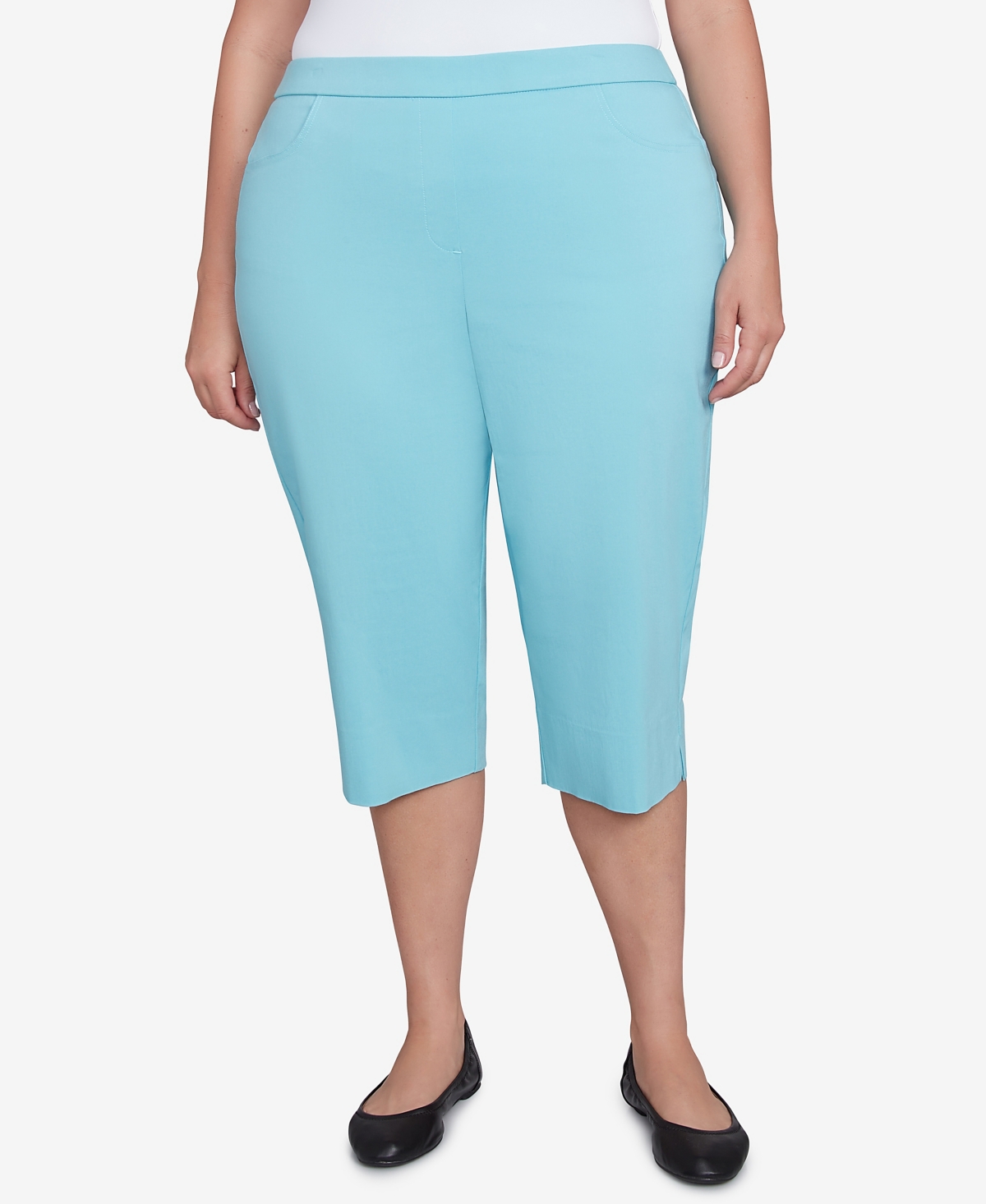 Alfred Dunner Plus Size Classic Flat Front Allure Clamdigger Pants In Aqua