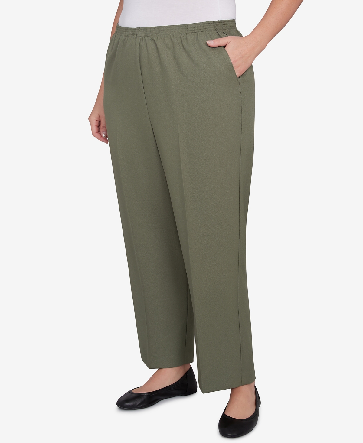 Alfred Dunner Plus Size Classic All Around Elastic Waist Accord Average Length Pants In Olive