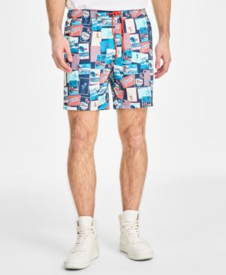 Men's Slim-Fit Stretch Tropical-Print 7" Swim Trunks