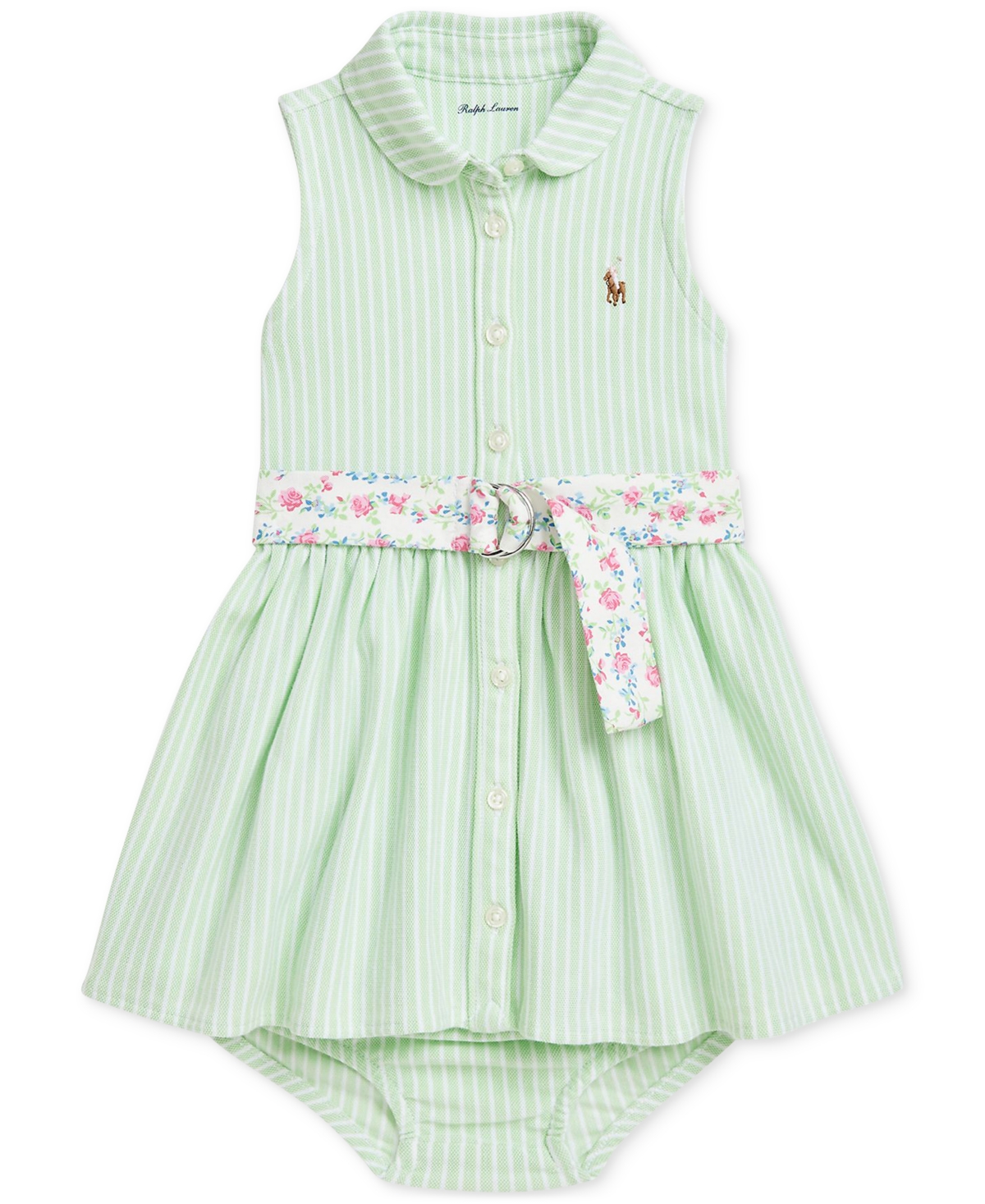 Polo Ralph Lauren Striped Knit Oxford Shirtdress & Bloomer In Green