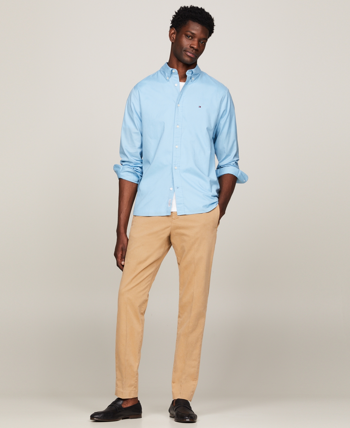 Tommy Hilfiger Men's Poplin Long Sleeve Button-down Shirt In Sweet Blue