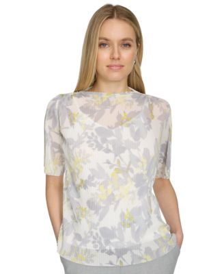 Calvin Klein - Petite Printed Mock Neck Short-Sleeve Top