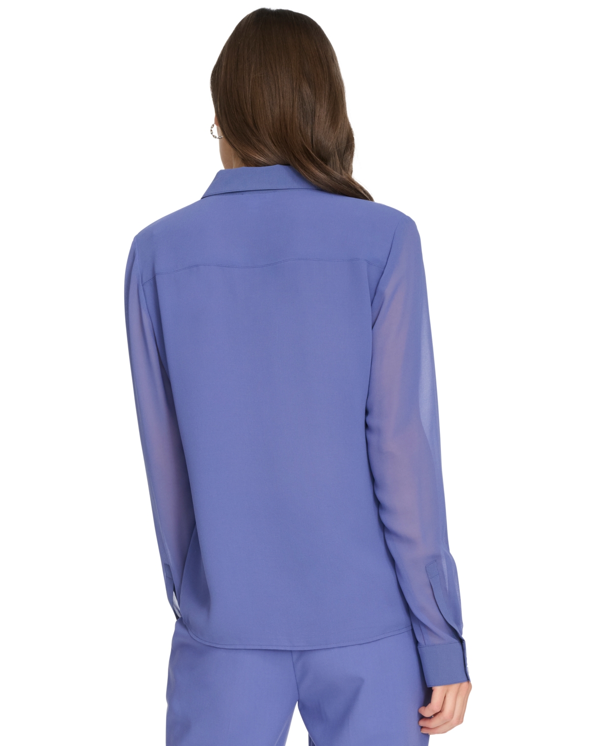 Calvin Klein Petite Ruffle-front Long-sleeve Blouse In Future Dusk