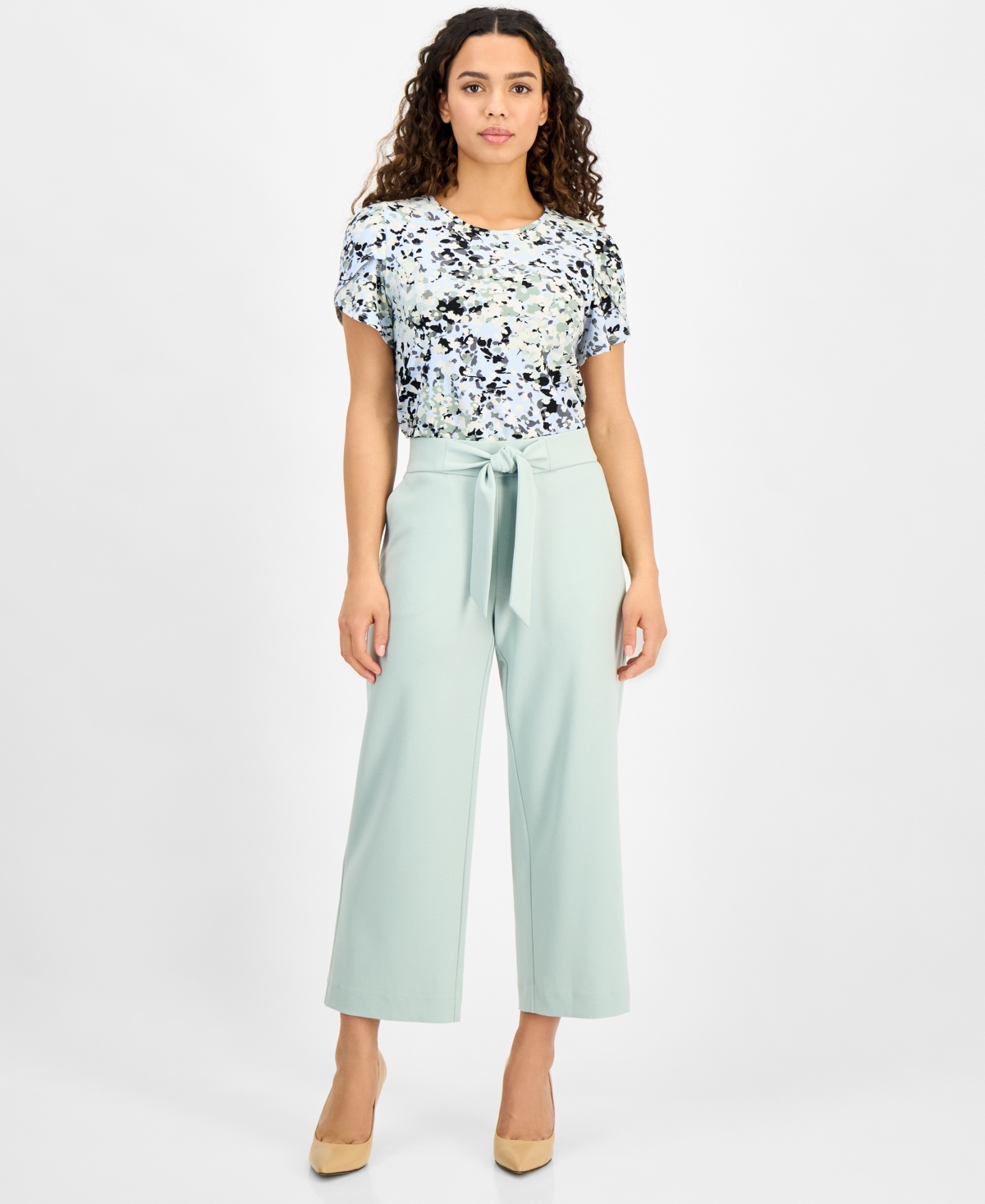 Shop Ak Anne Klein Petite Wide-leg Tie-front Pull-on Pants In Soft Aloe