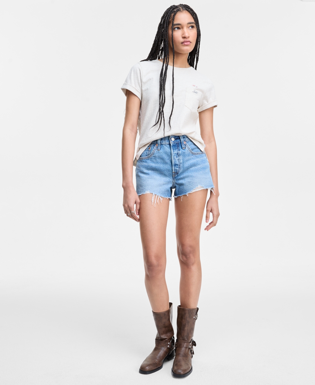 Shop Levi's Women's 501 Button Fly Cotton High-rise Denim Shorts In Switch Stitch