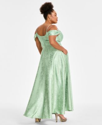 Trendy Plus Size Off-The-Shoulder Satin Jacquard Gown