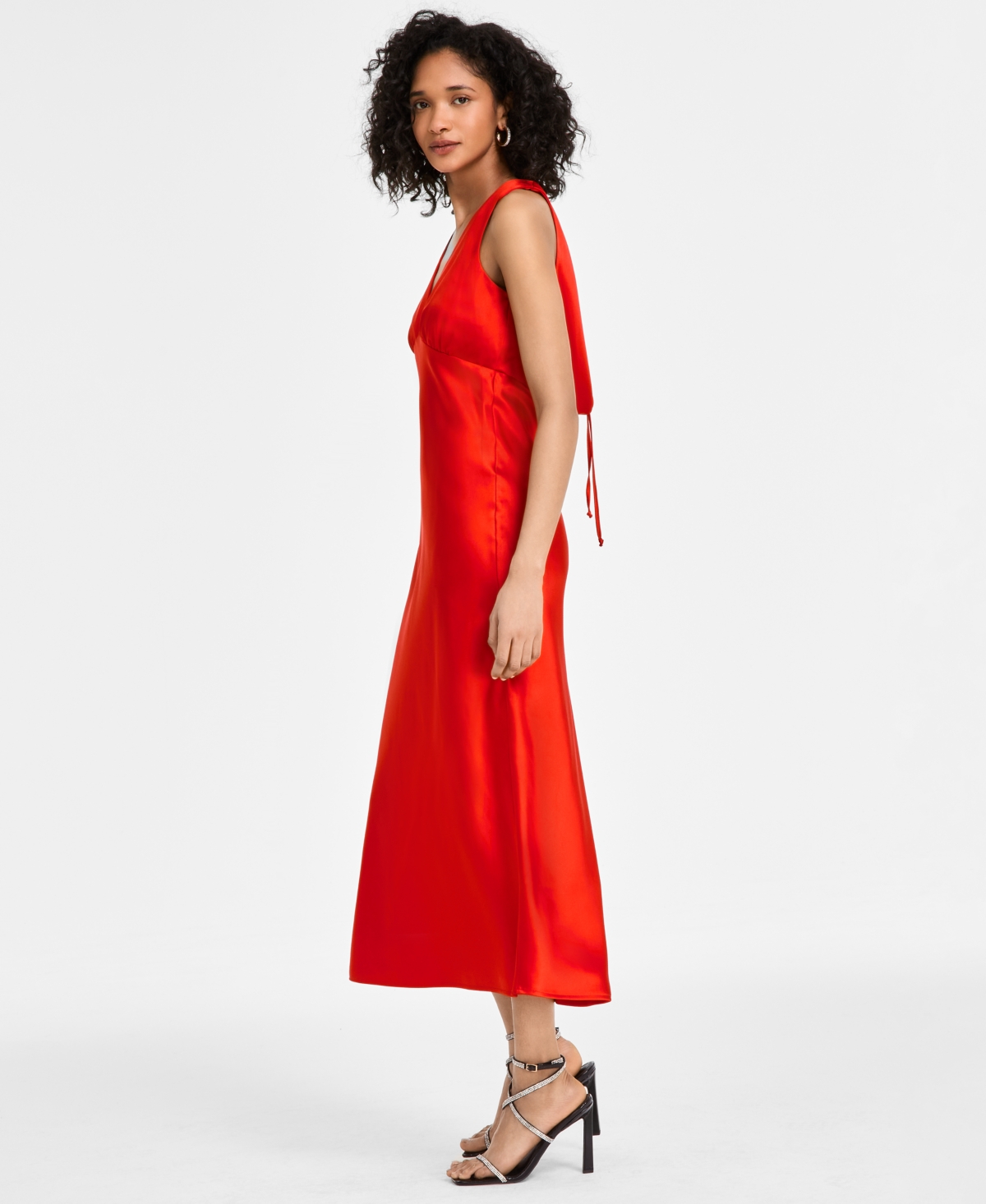 Emerald Sundae Juniors' V-neck A-line Satin Midi Dress In Red