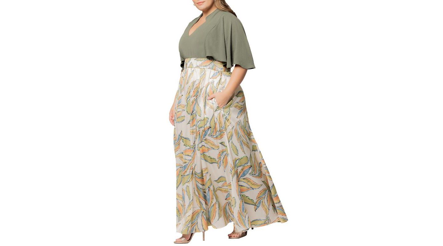 Женское платье Kiyonna Plus Size Avisa Flowy A Line Evening Gown, цвет: Светлый бежевый — фото 3