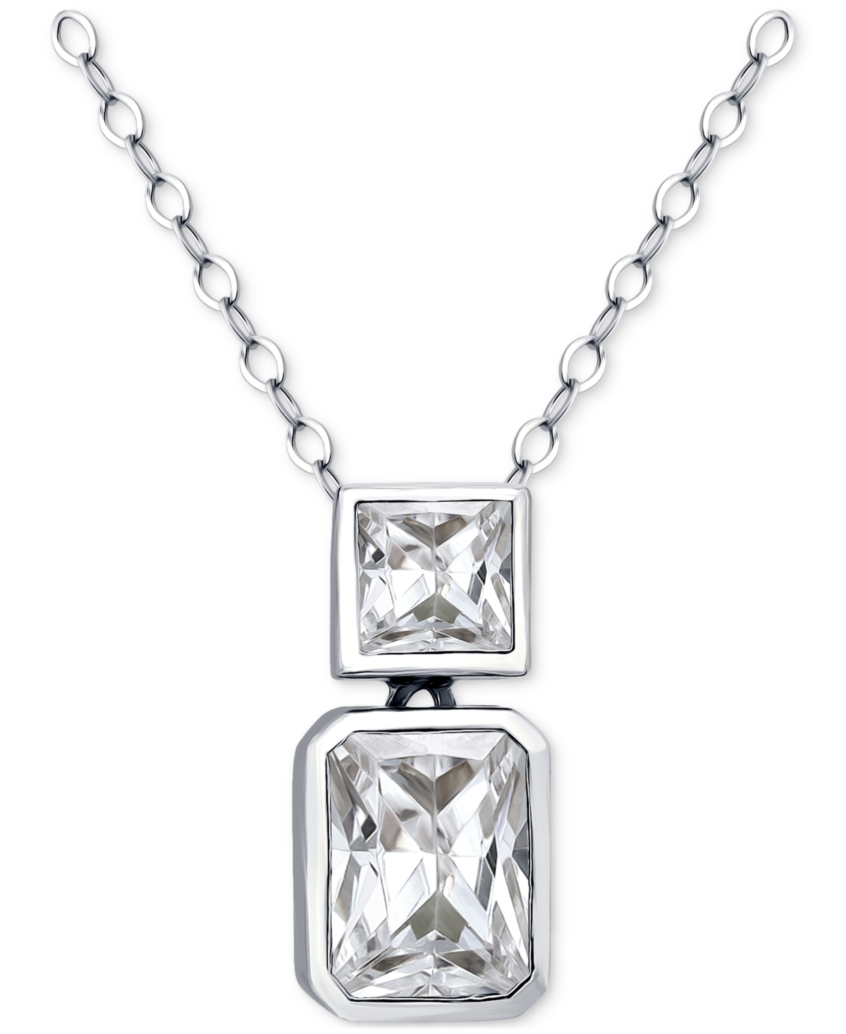 Giani Bernini Cubic Zirconia Octagon & Square Pendant Necklace In 18k Gold-plated Sterling Silver, 16" + 2" Extend In Silver