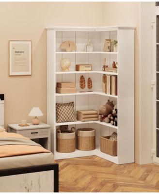 Corner Bookshelf 72.8in Farmhouse Bookcase Large Bookshelf