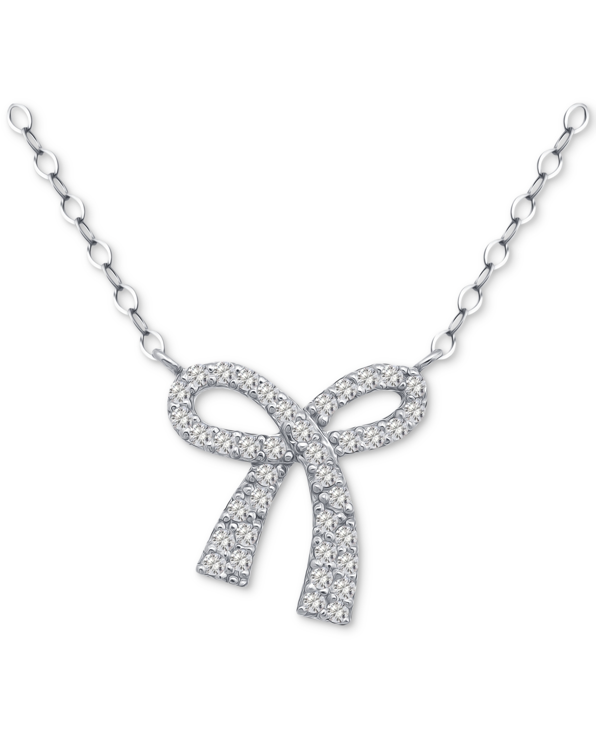 Giani Bernini Cubic Zirconia Bow Pendant Necklace, 18" + 2" Extender, Created For Macy's In Silver