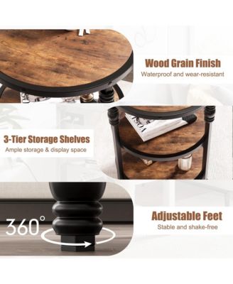 Round End Table 3-Tier Farmhouse Wood Accent Table with Metal Frame, Ideal for Bedroom, Living Room & Small Spaces