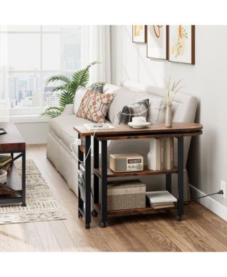 360° Rotating Side Table with Charging Station, Storage Bag & 6 Lockable Wheels Swivel End Table for Bedroom or Living Room