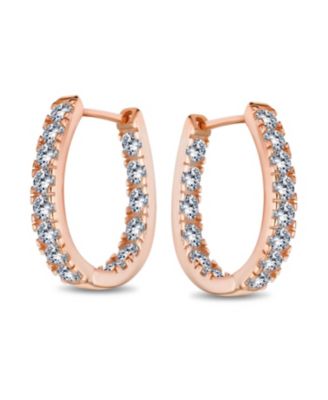 Classic Oval CZ Hoop Earrings Sterling .