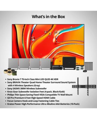 BRAVIA 7 75" 4K HDR Smart QLED Mini-LED TV (K-75XR70) with BRAVIA Theater Quad and SASW5 300W Wireless Subwoofer bundle
