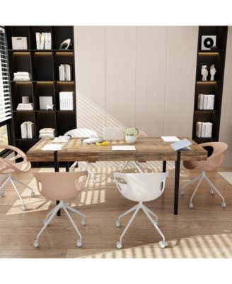 78.7 in. Width, Rectangular Brown Grain Wood Extendable Writing Desk Office Commercial Desk, Computer Meeting Table