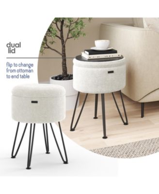 Modern Boucle Round Ottoman with Hidden Storage – Foot Stool, Makeup Vanity Stool, Small Ottoman Foot Rest, Perfect for Living Room