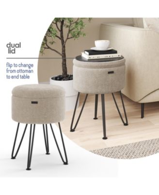 Modern Boucle Round Ottoman with Hidden Storage – Foot Stool, Makeup Vanity Stool, Small Ottoman Foot Rest, Perfect for Living Room