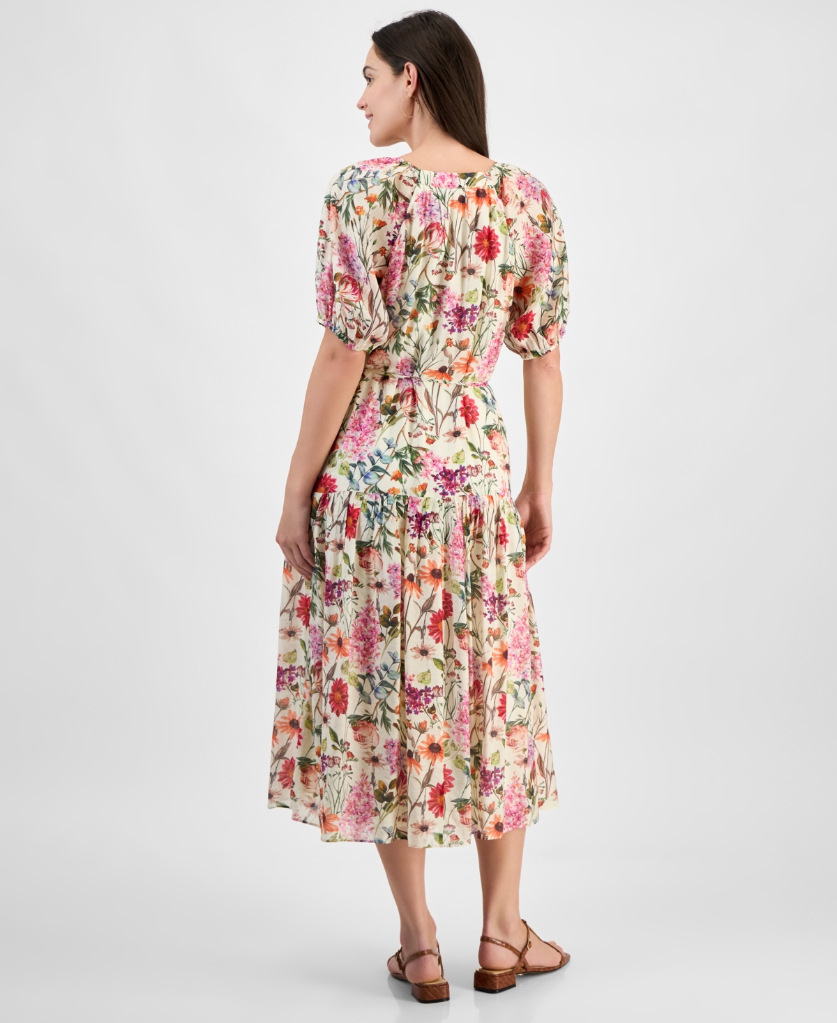 Julia Jordan Women's Printed Short-bubble-sleeve Midi Dress In Ivory,mult