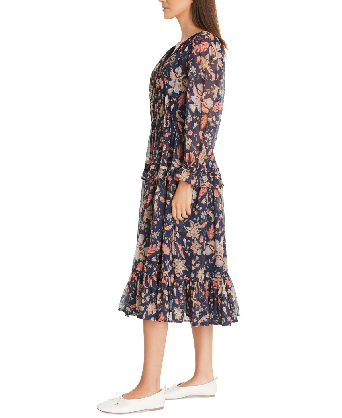 Shop Sam Edelman Women's Clarice Floral Split-neck Midi Swing Dress In Navy-new Bloom