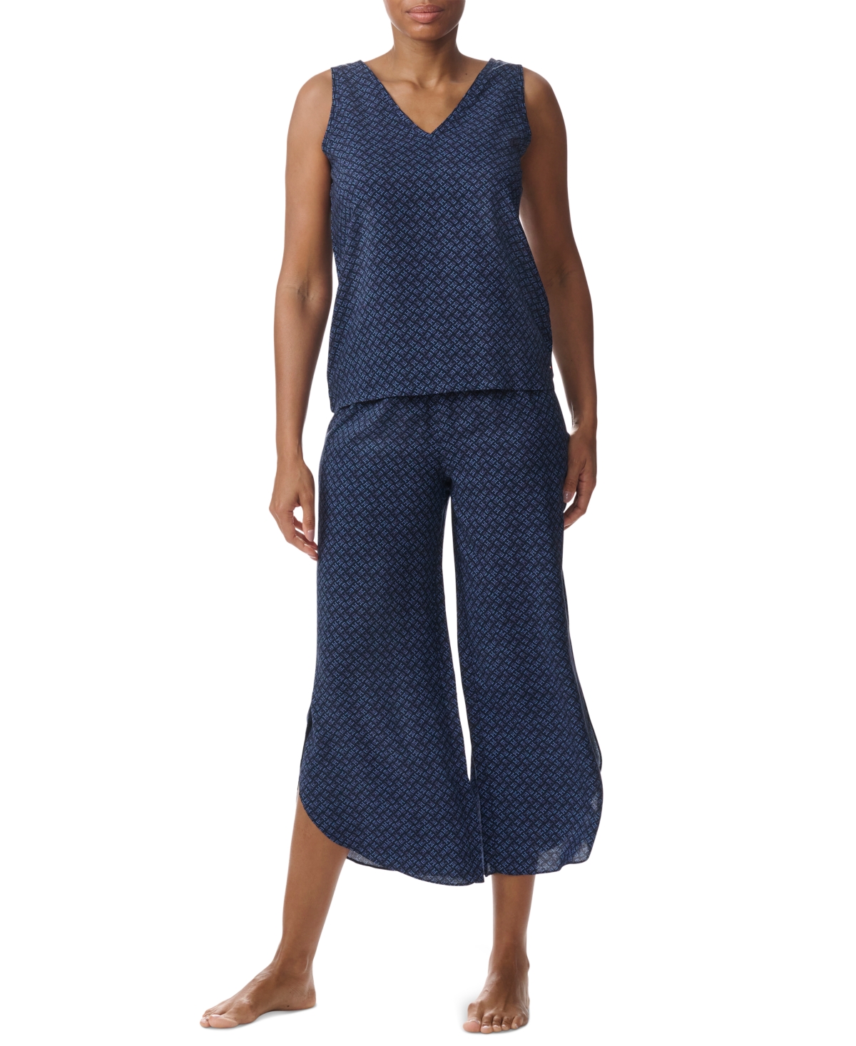 Women's Printed Cropped Pajama Set - Tonal Palm Peachskin