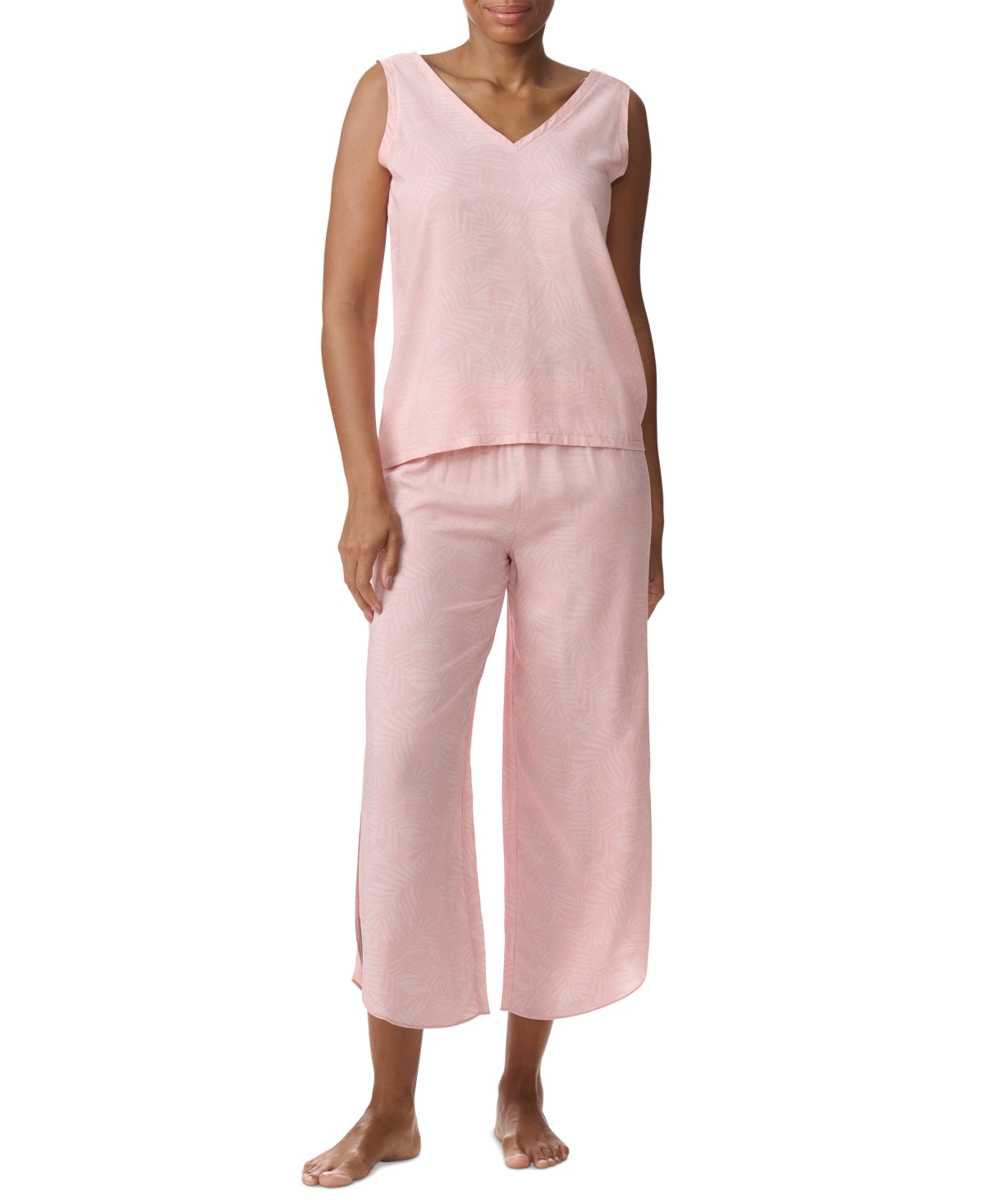 Women's Printed Cropped Pajama Set - Tonal Palm Peachskin
