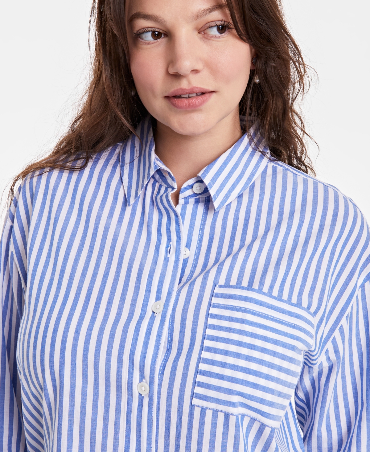 On 34th Women's Cotton Striped Button-front Shirt, Exclusively At Macy's In Seaport Combo