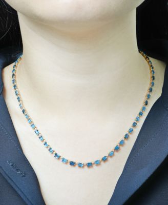 London Blue Topaz (5-7/8 ct. t.w.), Blue Topaz (4-7/8 ct. t.w.), & Diamond (3/4 ct. t.w.) 17" Collar Necklace in 14k Gold