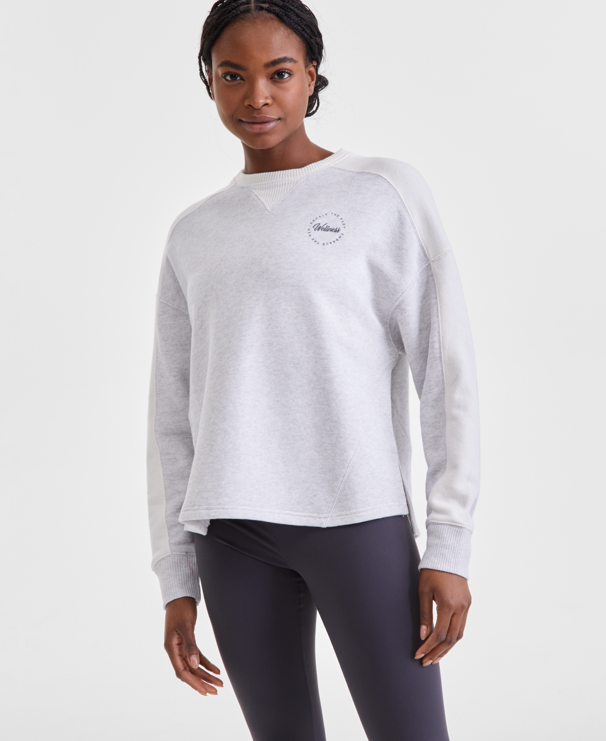 Id Ideology Women's Colorblocked Crewneck Sweatshirt, Created For Macy's In Silver Heather