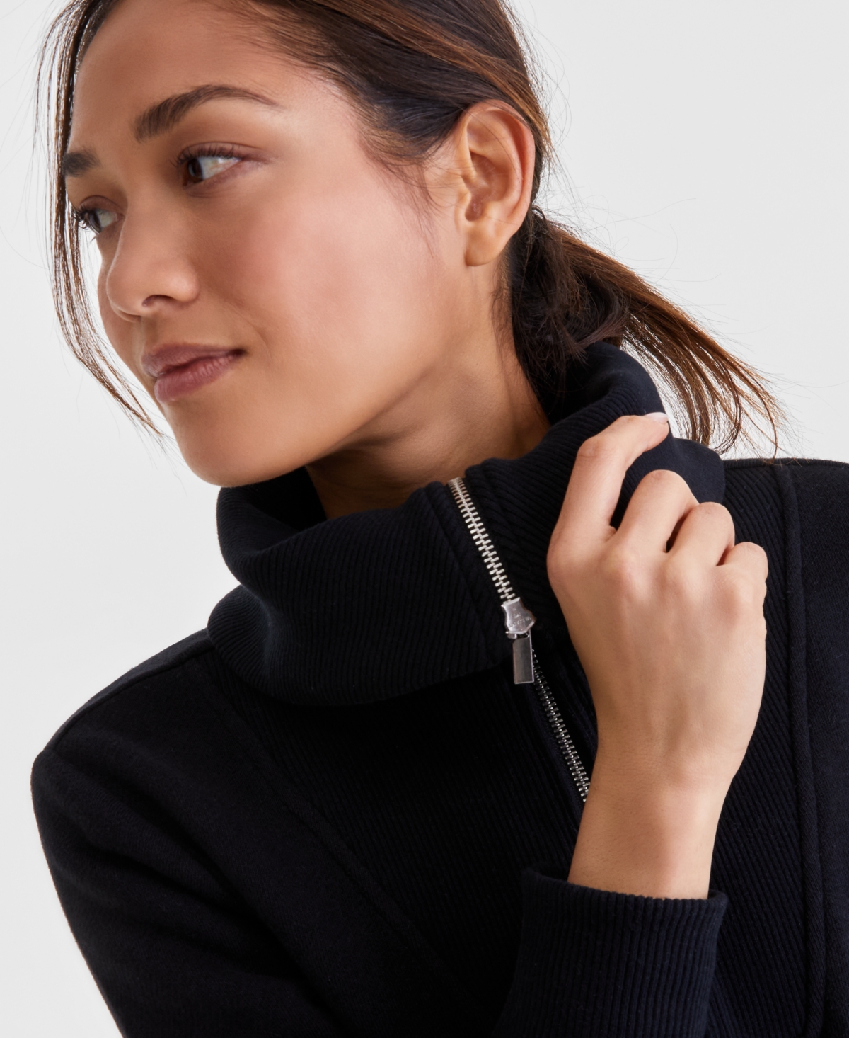 Id Ideology Women's Shawl-collar Quarter-zip Knit Top, Exclusively At Macy's In Deep Black