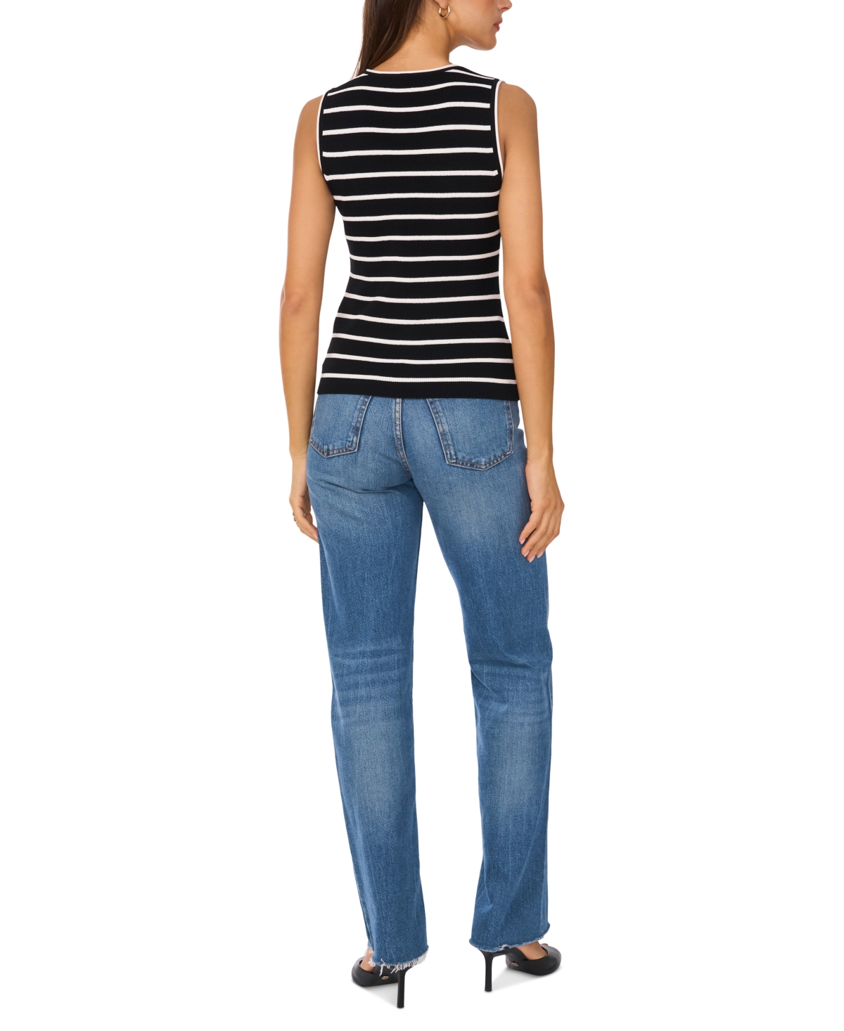 Vince Camuto Stripe Sweater Tank In Rich Black