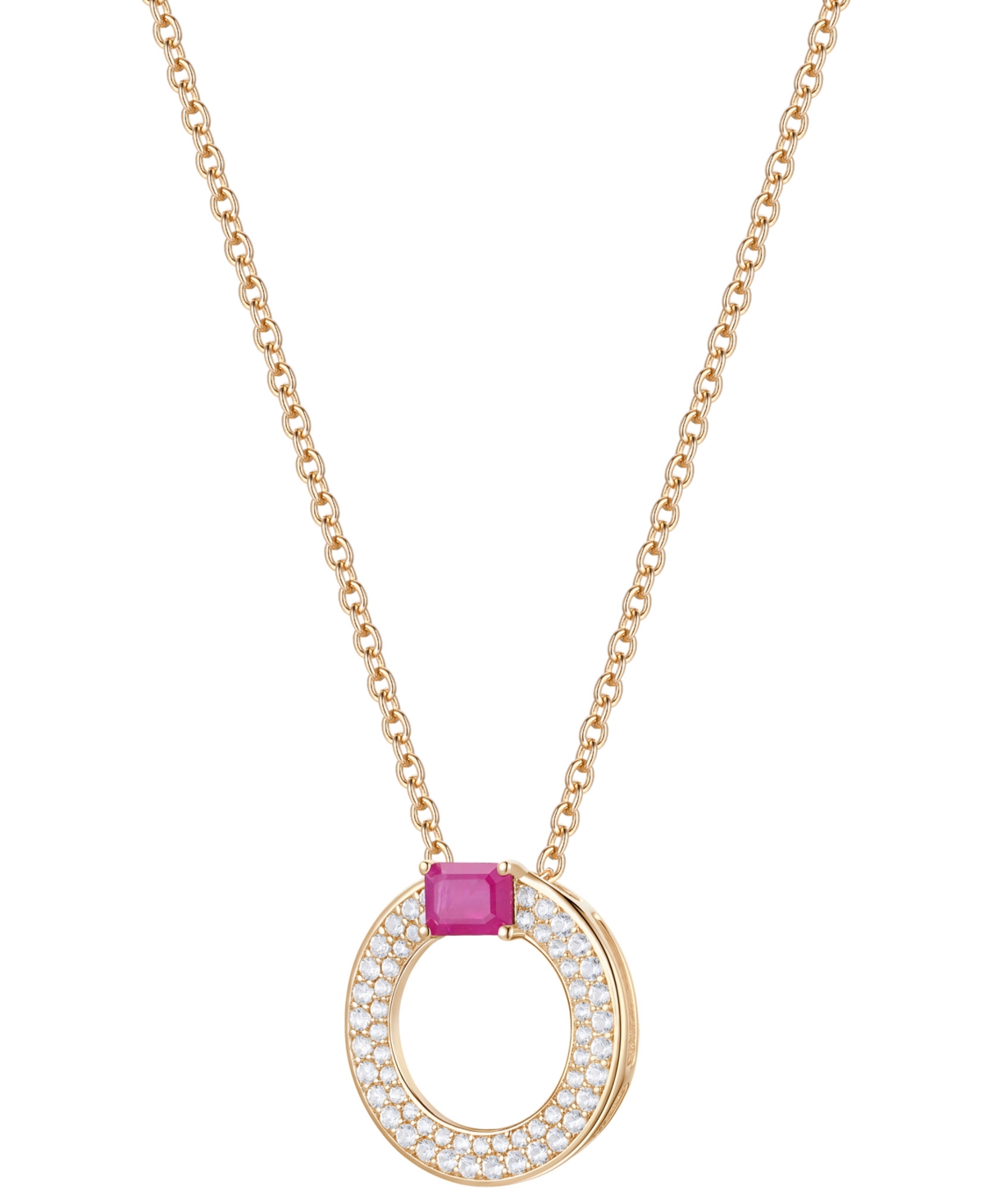 Shop Macy's Sapphire (1/4 Ct. T.w.) & Diamond (1/4 Ct. T.w.) Circular Pendant 18" Necklace In 14k White Gold (al In Ruby