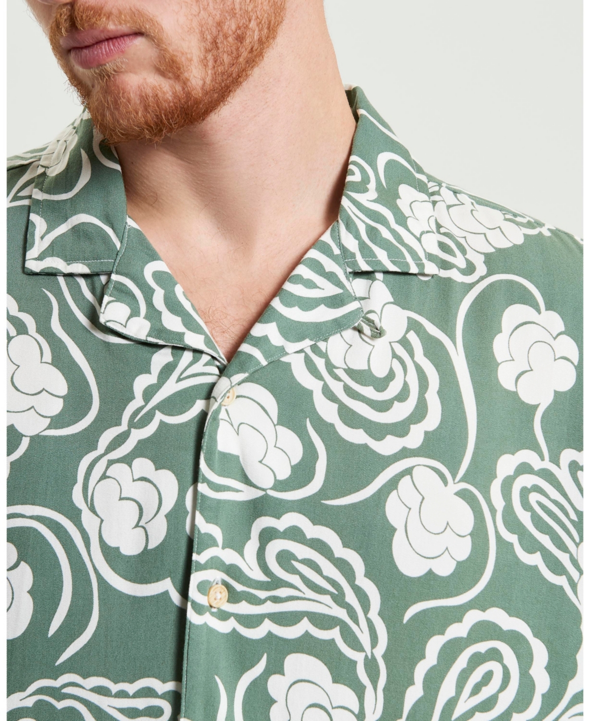 Ben Sherman Men's Paisley Swirl Print Short Sleeve Shirt In Pale Khaki