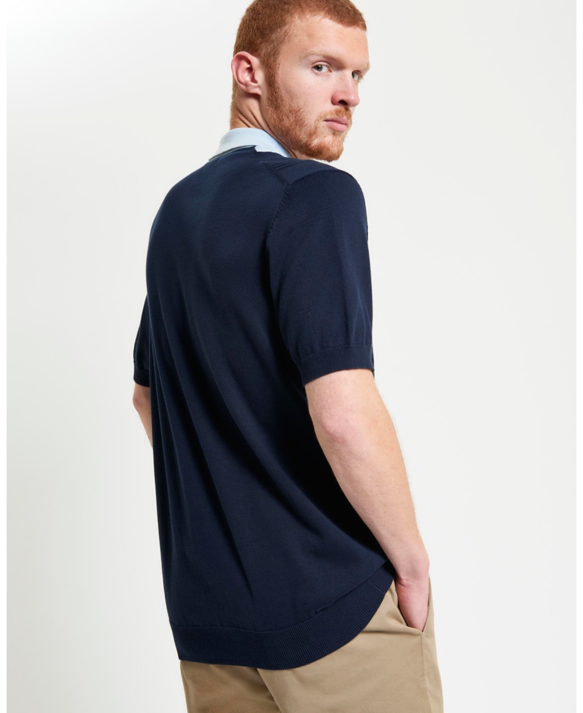 Ben Sherman Textured Block Stripe Knit Polo In Dark Navy