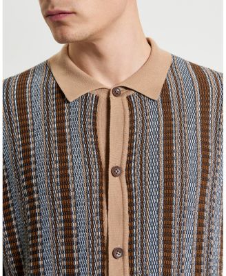 Men's Textured Stripe Knitted Short Sleeve Shirt