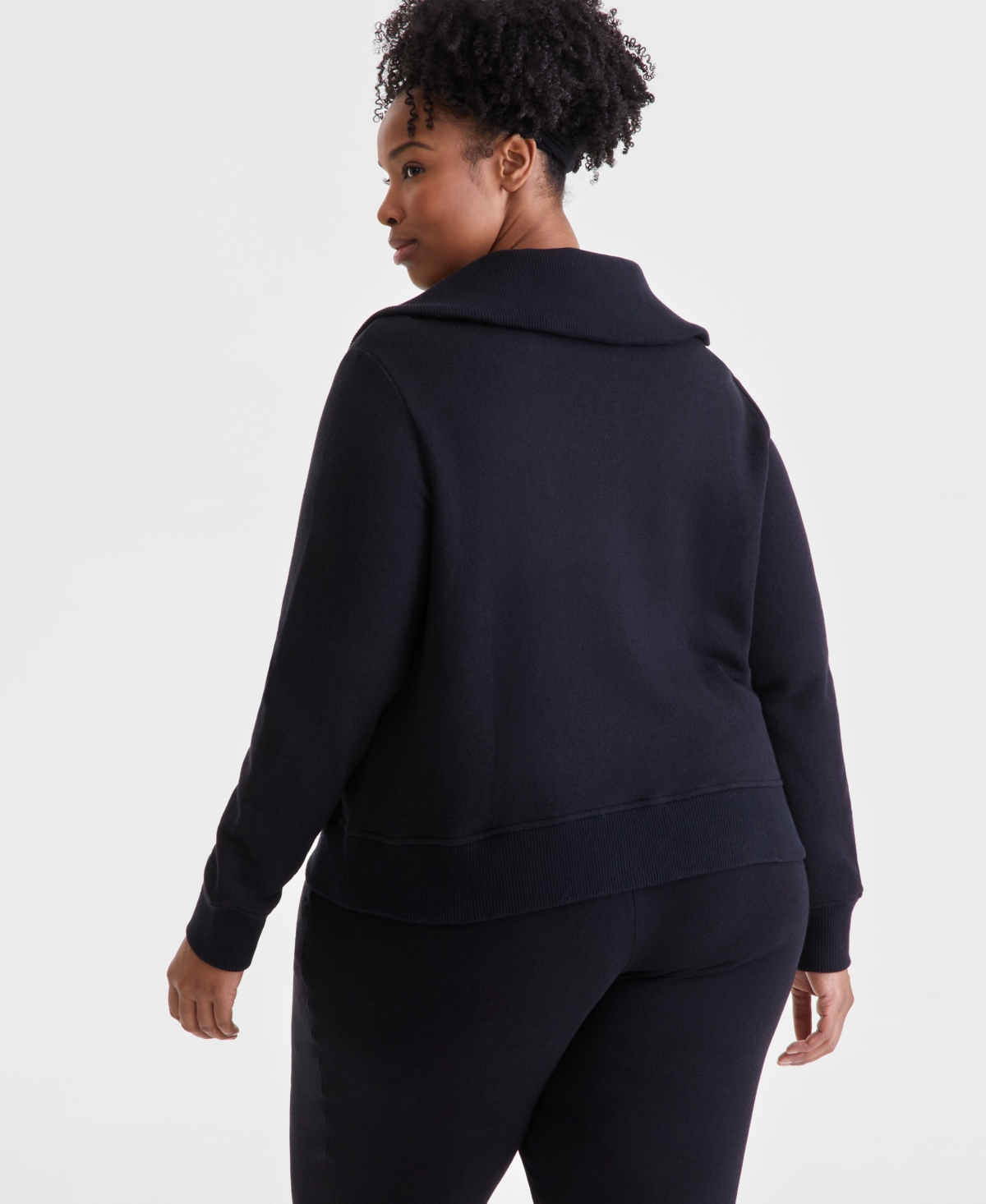 Id Ideology Plus Size Shawl-collar Quarter-zip Top, Exclusively At Macy's In Deep Black