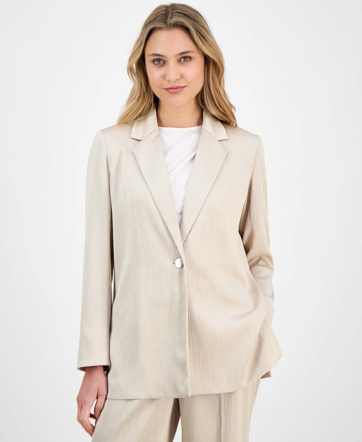 ANNE KLEIN WOMEN'S CRINKLED SATIN NOTCHED COLLAR ONE-BUTTON JACKET 