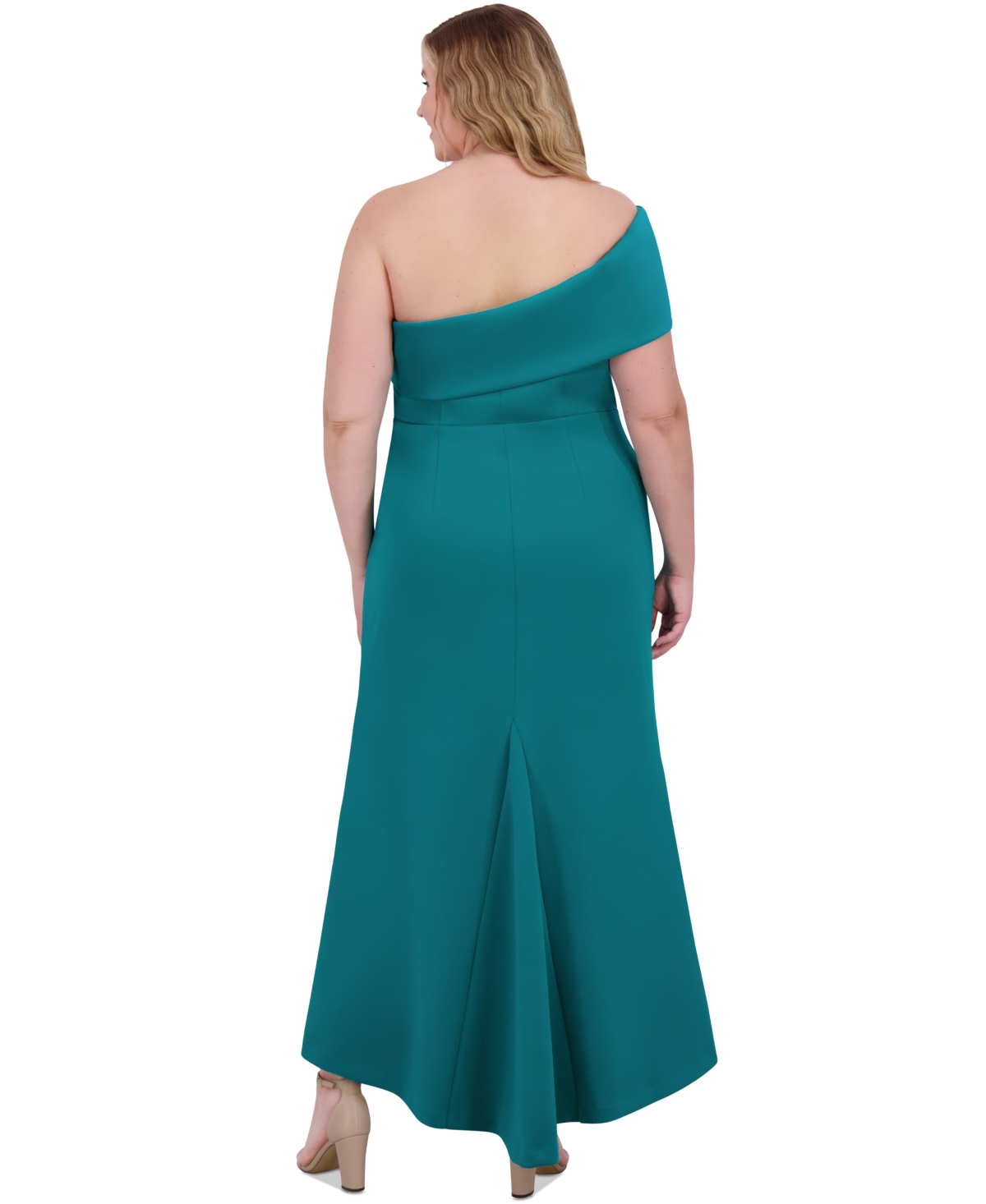 ELIZA J PLUS SIZE ONE-SHOULDER SIDE-GATHERED EVENING GOWN 