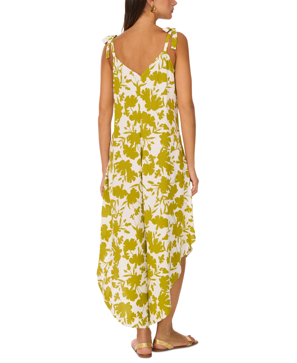Vince Camuto Print Tie Strap Wide Leg Jumpsuit In Green Oasis