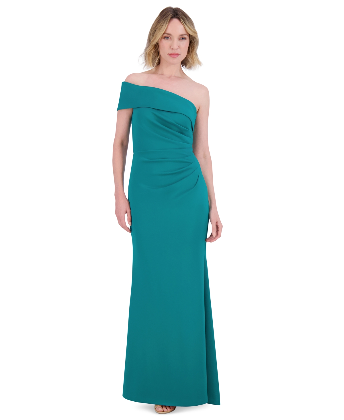 ELIZA J WOMEN'S ASYMMETRIC-NECK SIDE-PLEAT SCUBA GOWN 