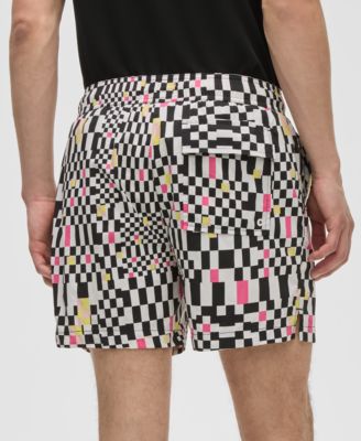 Men's Mixed Check Regular-Fit Printed Swim Trunks, Exclusively at Macy's 