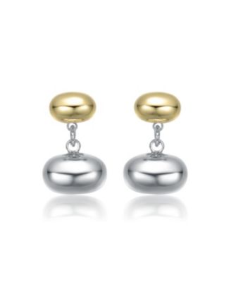 Two-Tone White Gold Plated & 14K Gold Plated Double Bead & Chain Dangle Earrings