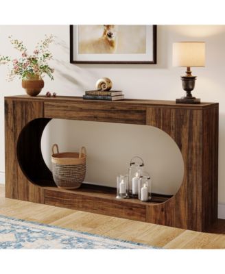 Console Table, 63-Inch Narrow Sofa Entryway Table with 2-Tier Storage Shelf, Wood Hallway Behind Couch Table for Living Room, Rustic Brown