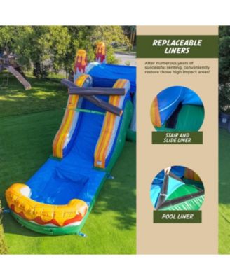 T-Rex Dinosaur Inflatable Water Slide Bounce House Combo with Splash Pool (with Air Blower), Commercial Grade, 100% PVC Vinyl, for Kids and Adults, Basketball Hoop, Outdoor Backyard, Wet Dry